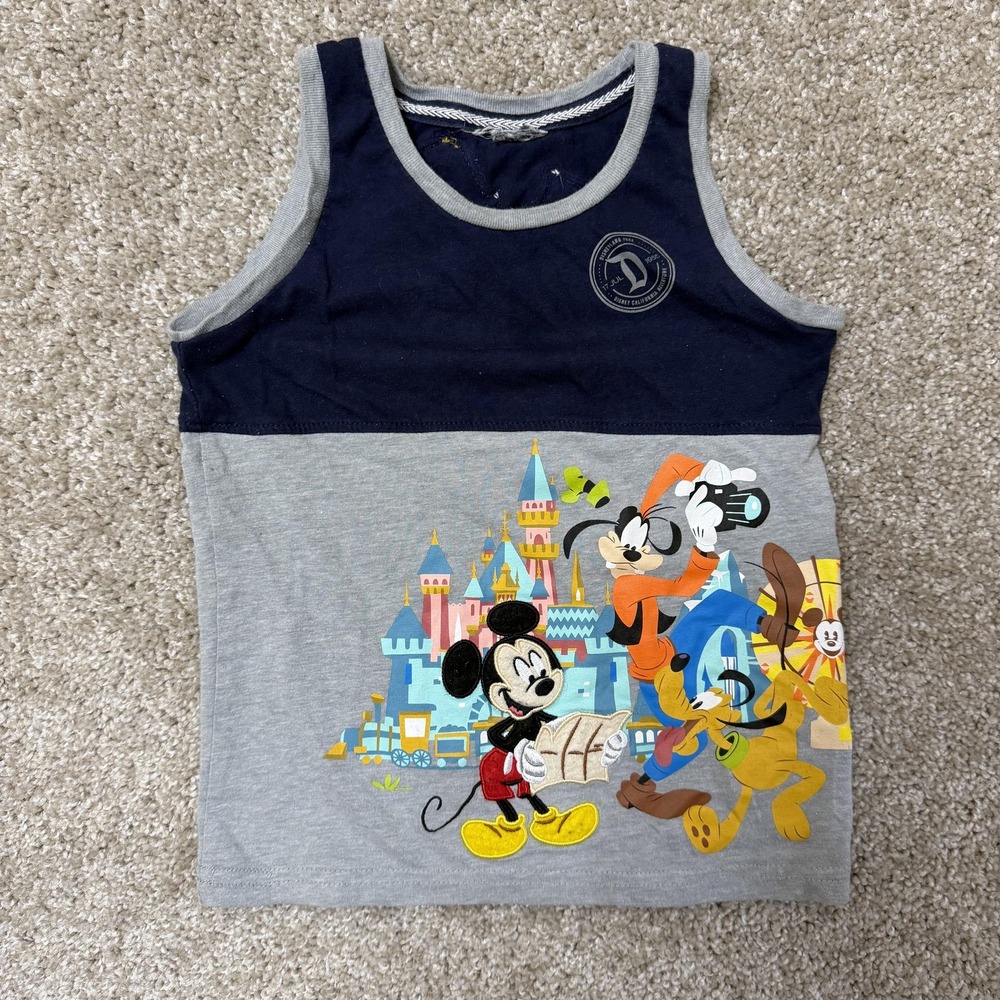 Disneyland Tank Top Toddler 2T Gray Blue Mickey Goofy Pluto Donald Duck Graphic